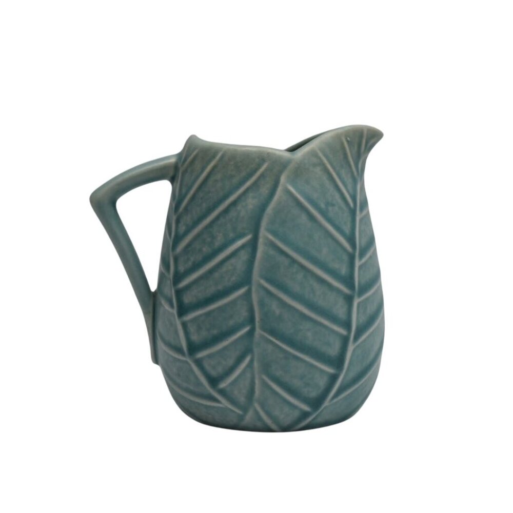 Vintage Sylvac 2351 Leaf Pattern Pitcher | Green Matte Ceramic Jug Made England